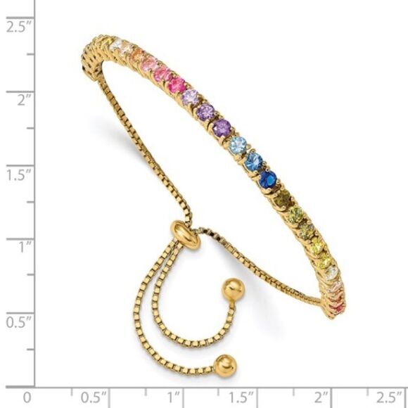 Prizma Sterling Silver and 14K Gold-plated Colorful CZ Adjustable Bolo Bracelet - Picture 2 of 3